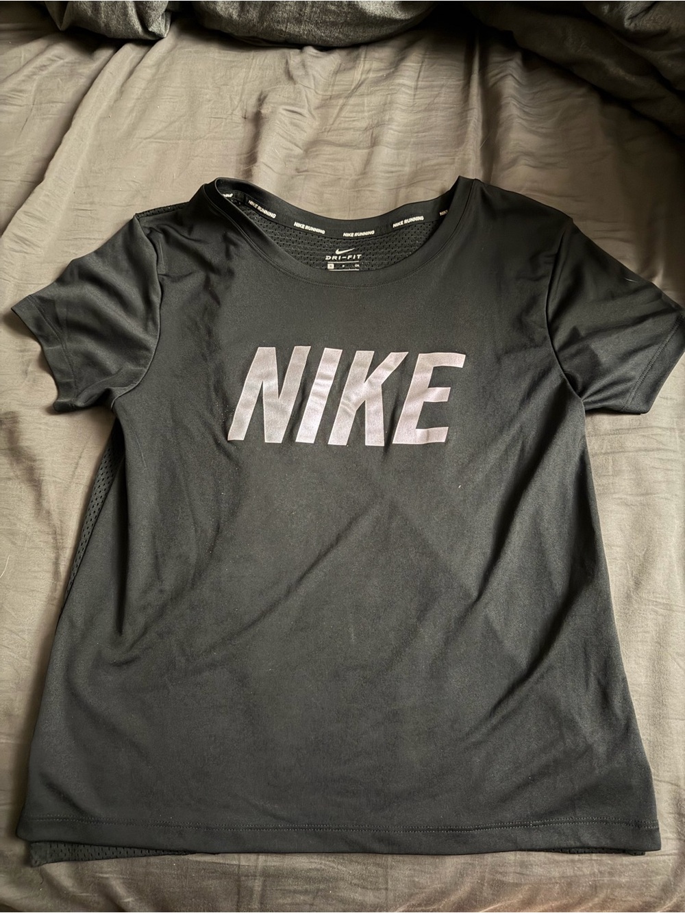 Nike Women's Black Short-Sleeve Dri-FIT Tee with Silver Logo